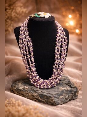 ROYAL 4-Strand Genuine Amethyst Pink Pearl Heirloom Couture Multi-Wear Necklace